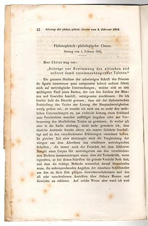 Image du vendeur pour Beitrge zur Bestimmung des attischen und anderer damit zusammenhngender Talente. Sonderdruck aus: Sitzb. d. kgl. bayer. Akad. d. Wissens. S. 42-88. mis en vente par Wissenschaftliches Antiquariat Kln Dr. Sebastian Peters UG