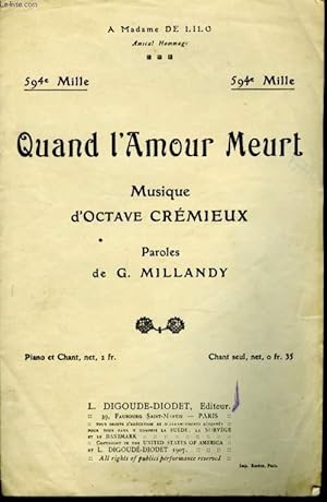 Image du vendeur pour QUAND L'AMOUR MEURT. / LA VALSE D'AMOUR. mis en vente par Le-Livre