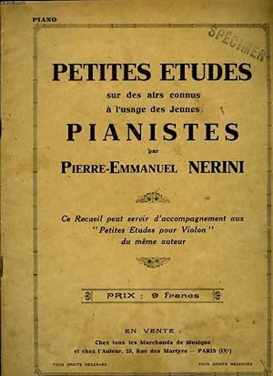 Seller image for PETITES ETUDES SUR DS AIRS CONNUS A L'USAGE DES JEUNES PIANISTES. for sale by Le-Livre