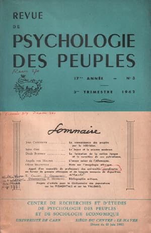 Revue de la psychologie des peuples / n° 3/ 1962