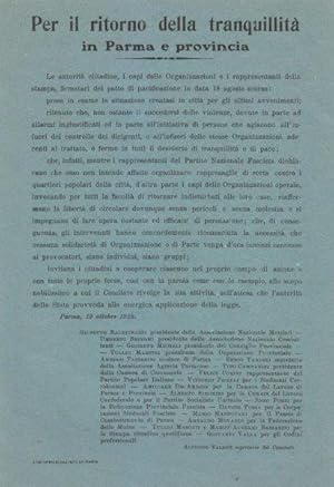 Per il ritorno della tranquillità in Parma e provincia