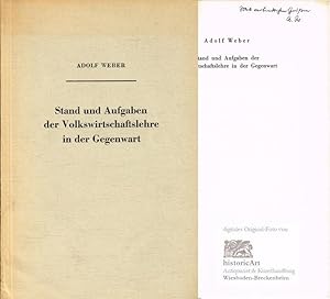 Bild des Verkufers fr Stand und Aufgaben der Volkswirtschaftslehre in der Gegenwart. Auf Grund eines Vortrages, den der Verfasser am 17. November 1955 in der Technischen Universitt in Berlin hielt. Vom Autor eigenhndig signiert zum Verkauf von historicArt Antiquariat & Kunsthandlung