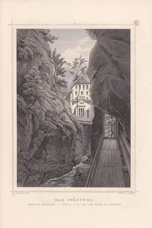 Bad Pfaeffers, Taminaschlucht, Bad Pfäfers, St. Gallen, schöner Stahlstich um 1850 von G.M. Kurz ...