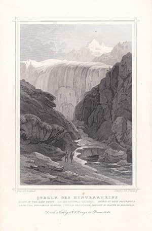 Quelle des Hinterrheins, Aus dem Rheinwald Gletscher, Canton Graubünden, Stahstlich um 1850 von J...