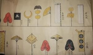 Japanese Scroll with Original Painting of Samurai Heraldic Devices O-umajirush Kyuan