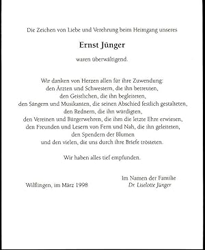 Todesanzeige von Liselotte Jünger ("Im Namen der Familie").