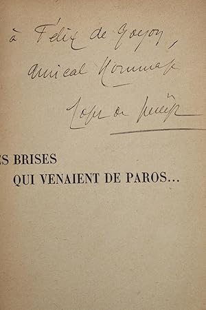 Seller image for Des brises qui venaient de Paros. for sale by Librairie Le Feu Follet