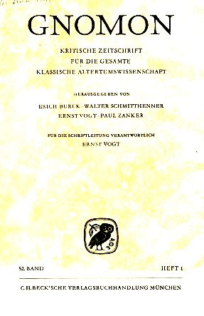 Heft 1; 52. Band. Gnomon. 1980. Kritische Zeitschrift für die gesamte Klassische Altertumswissens...