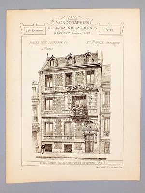 Image du vendeur pour Monographies de Btiments Modernes - Htel Rue Jouffroy 60  Paris, Mr. Morize Architecte mis en vente par Librairie du Cardinal