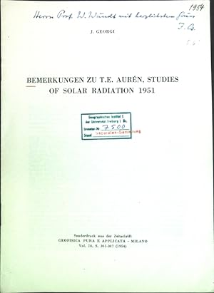 Imagen del vendedor de Bemerkungen zu T. E. Aurn, Studies of solar radiation 1951; a la venta por books4less (Versandantiquariat Petra Gros GmbH & Co. KG)