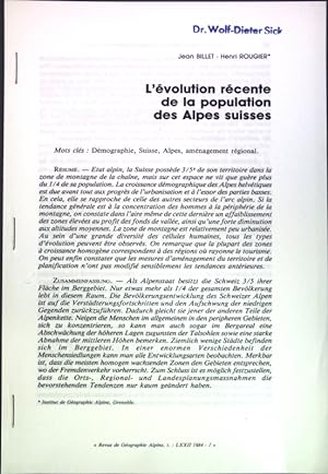 Seller image for L'volution rcente de la population des Alpes suisses; for sale by books4less (Versandantiquariat Petra Gros GmbH & Co. KG)