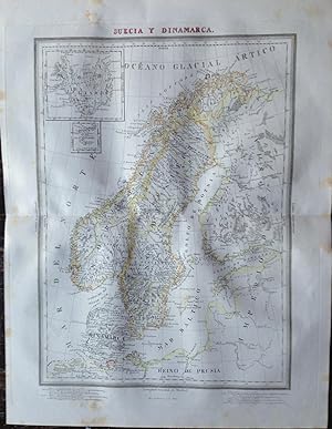 Mapa SUECIA Y DINAMARCA Barcelona 1835