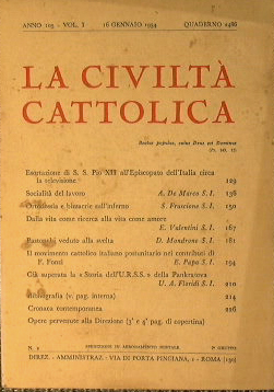 La civiltà cattolica - 1954 - Vol.I Quaderni 2486,2489,2490 - Vol.III Quaderni 492, 2495, 2497, 2...