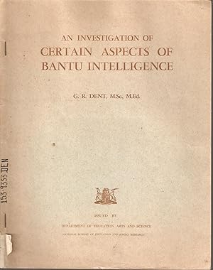 Immagine del venditore per An Investigation of Certain Aspects of Bantu Intelligence venduto da Snookerybooks
