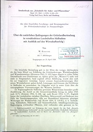 Bild des Verkufers fr ber die natrlichen Bedingungen der Grnlandberieselung in verschiedenen Landschaften Sdbadens mit Ausblick auf den Wirtschaftserfolg; zum Verkauf von books4less (Versandantiquariat Petra Gros GmbH & Co. KG)