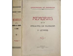 Bild des Verkufers fr Memorias de la Facultad de Filosofa y Letras de la Universidad de Zaragoza. Tomo Primero. (Andrs Gimnez Soler: El problema de la variacin del clima en la Cuenca del Ebro. Tesis doctoral; Francisco Macho Ortega: Condicin social de los mudjares aragoneses en el siglo XV; Francisco Yela Utrilla.: Coleccin de Documentos Reales del Antiguo Archivo de Roda; Manuel Serrano y Sanz: Capitulaciones para el arriendo de la sisa del vino de la judera de Zaragoza; Pascual Galindo Romeo: Las Bellas Artes de Zaragoza en el siglo XV , y Jos Mara Ramos y Loscertales: El diploma de las Cortes de Huarte y San Juan de la Pea). zum Verkauf von Hesperia Libros