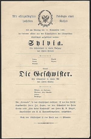 Sylvia. Ein Schäferspiel in einem Aufzuge von Herrn Gellert. Am Montag, den 26. Novembris 1906 im...