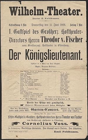 Der Königslieutenant, Lustspiel von Karl Gutzkow. 1. Gastspiel des Großherz. Hoftheater-Directors...