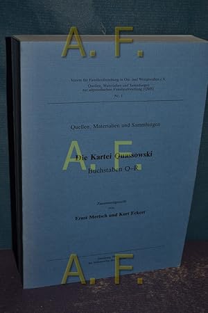 Imagen del vendedor de Die Kartei Quassowski : Buchstaben Q-R Zusammengestellt v E. Mertsch u. K. Eckert / Verein fr Familienforschung in Ost- und Westpreuen e. V. / Quellen, Materialien und Sammlungen zur altpreuischen Familienforschung (QMS) - Nr. 1 a la venta por Antiquarische Fundgrube e.U.