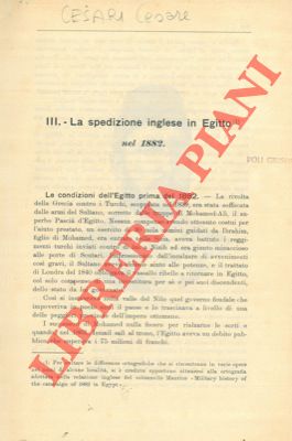 Immagine del venditore per La spedizione inglese in Egitto nel 1882. venduto da Libreria Piani