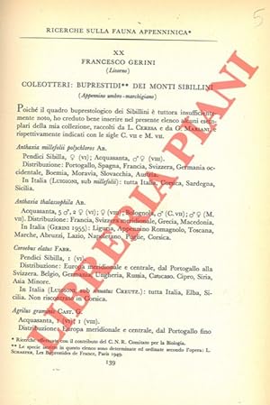 Ricerche sulla fauna appenninica. Coleotteri Buprestidi dei Monti Sibillini (Appennino Umbro-marc...