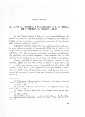Il lapis miliarius a M. Massimo e F. Vittore, di S. Pietro in Bosco (Ala)