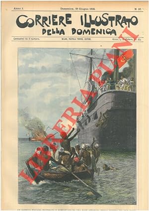 Un sambuco italiano incendiato e bombardato da una nave ottomana presso Hodeida sul Mar Rosso.