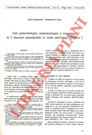 Dati paleontologici, paleoecologici e cronologici di 3 depositi epipaleolitici in Valle dell'Adig...