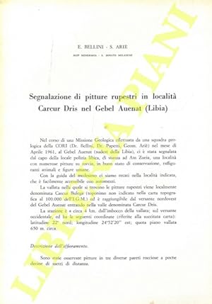 Segnalazione di pitture rupestri in località Carcur Dris nel Gebel Auenat (Libia) .