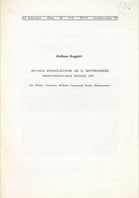 Alvania heraelaciniae ed il sottogenere Profundialvania taviani, 1975.