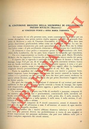 Bild des Verkufers fr Il cinturone bronzeo della necropoli di Collefiorito presso Rivalta (Mantova) . zum Verkauf von Libreria Piani