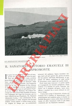 Il sanatorio Vittorio Emanuele III in Aspromonte. Le iniziative benefiche.