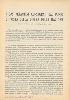 I gas metaniferi considerati dal punto di vista della difesa della Nazione.