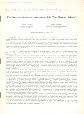 L'ittiofauna plio - pleistocenica della sezione della Vrica (Crotone - Calabria) .