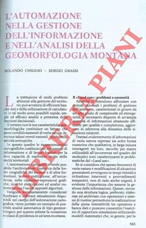 L'automazione nella gestione dell'informazione e nell'analisi della geomorfologia montana.