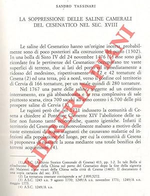 La soppressione delle saline camerali del Cesenatico nel sec. XVIII.