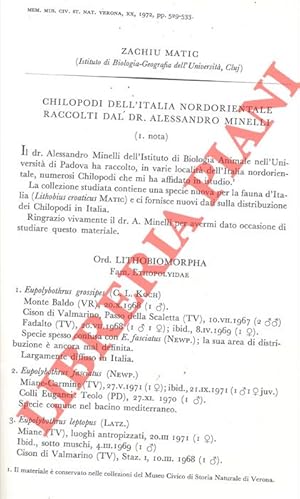 Chilopodi dell'Italia nordorientale raccolti dal Dr. Alessandro Minelli.