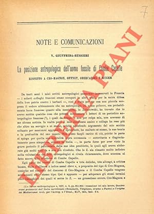 Seller image for La posizione antropologica dell'uomo fossile di Combe Capelle rispetto a Cro-Magnon, Offnet, Obercassel e Mugem. for sale by Libreria Piani