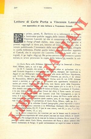 Lettere di Carlo Porta a Vincenzo Lancetti; con una appendice di una lettera a Tommaso Grossi.