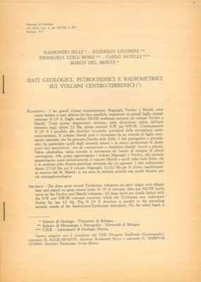 Dati geologici, petrochimici e radiometrici sui vulcani centro - tirrenici.