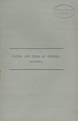Fauna and flora of Norfolk : Rotifera.