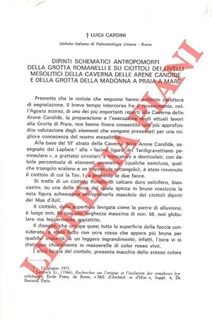 Seller image for Dipinti schematici antropomorfi della Grotta Romanelli e su ciottoli dei livelli mesolitici della Caverna delle Arene Candide e della Grotta della Madonna a Praia a Mare. for sale by Libreria Piani