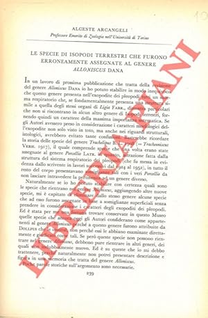 Bild des Verkufers fr Le specie di Isopodi terrestri che furono erroneamente assegnate al genere Alloniscus Dana. zum Verkauf von Libreria Piani