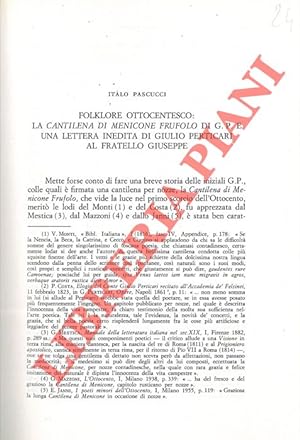 Bild des Verkufers fr Folklore ottocentesco: La Cantilena di Menicone Frufolo di G. P. zum Verkauf von Libreria Piani