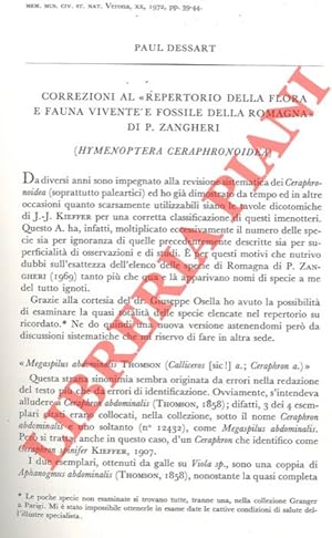 Correzioni al  Repertorio della flora e fauna vivente e fossile della Romagna  di P. Zangheri (Hy...