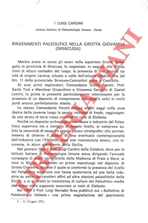 Seller image for Rinvenimenti paleolitici nella Grotta Giovanna (Siracusa) . for sale by Libreria Piani
