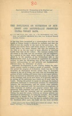 The influence on nutrition of sunlight and artificially produced ultra - violet rays.