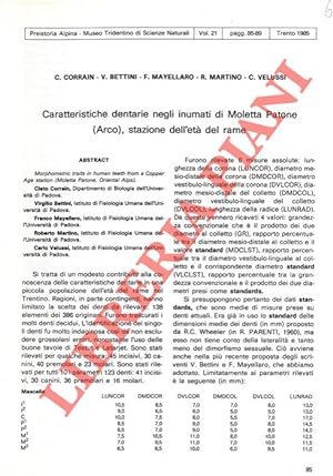 Caratteristiche dentarie negli inumati di Moletta Patone (Arco) , stazione dell'età del rame.