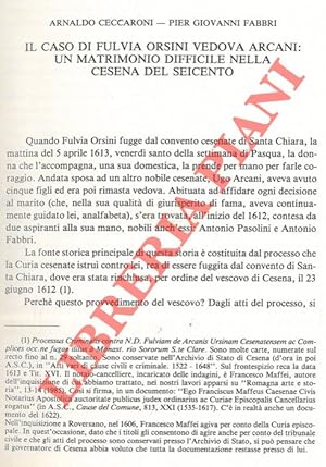 Image du vendeur pour Il caso di Fulvia Orsini vedova Arcani: un matrimonio difficile nella Cesena del Seicento. mis en vente par Libreria Piani