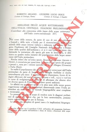 Image du vendeur pour Asellidae delle acque sotterranee dell'Italia centrale: diagnosi preliminari. mis en vente par Libreria Piani